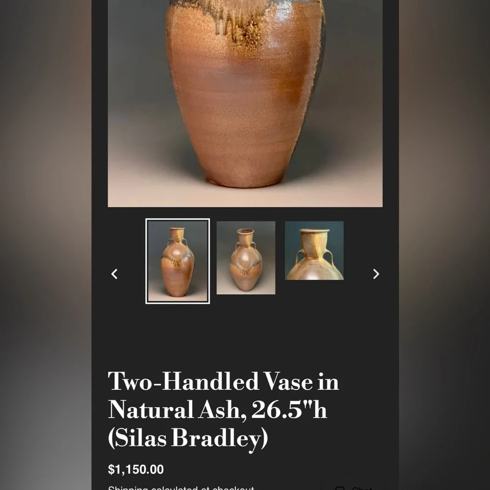 Two-Handled Vase in Natural Ash, 17”h (Silas Bradley)